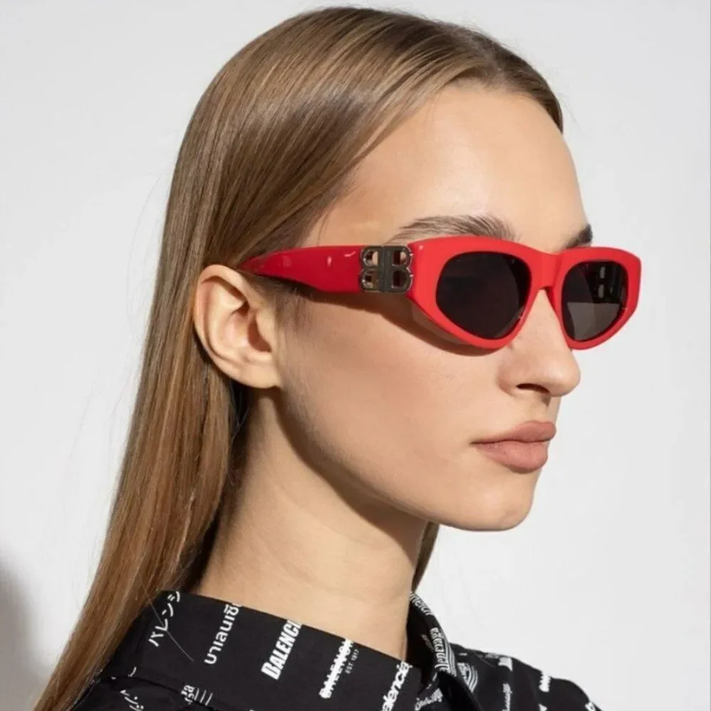 SALE! NEW Balenciaga BB0095S 016 Red Silver Logo Grey Cat Eye Unisex Sunglasses